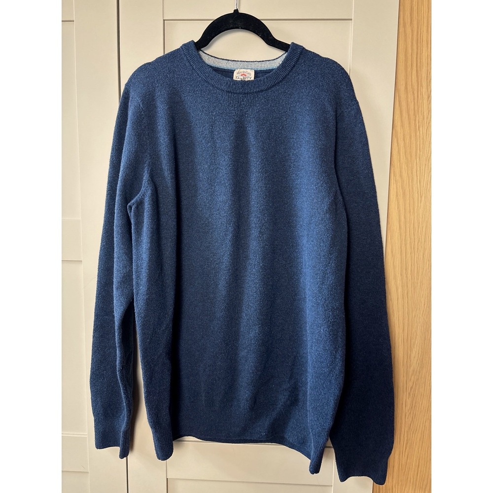 Faherty Brand Mens Organic Cotton Navy Blue Knit Crewneck Sweater Size LT Tall